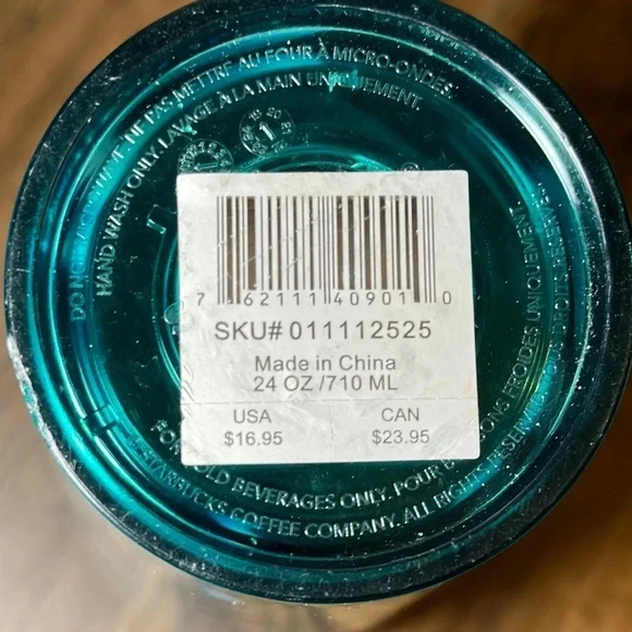 Starbucks Coffee Co. Teal Turquoise Wave Tumbler Cup / Lid 24oz Venti - Picture 2 of 5